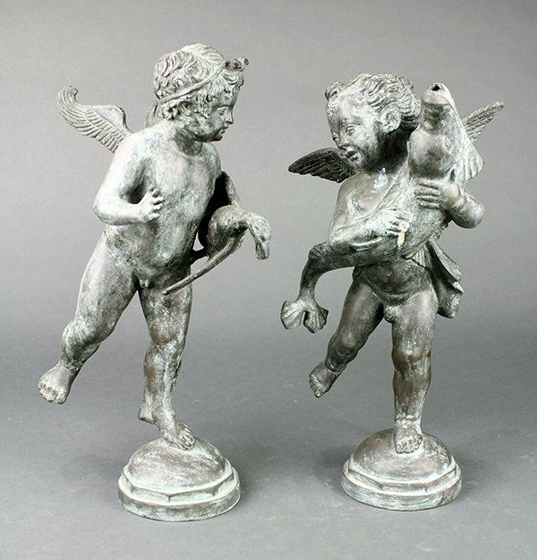 Pair of Renaissance style patinated bronze fountain (1 of 7)