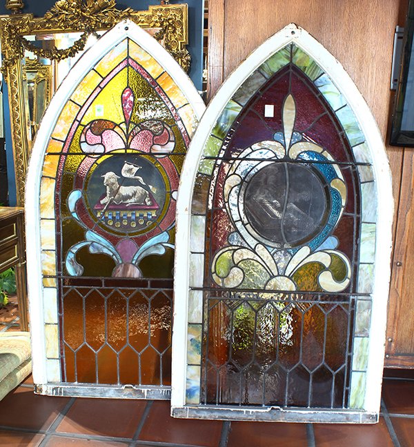 (Lot of 3) Gothic leaded glass window group (1 of 2)