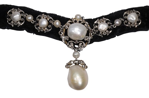 Edwardian natural pearl and diamond choker necklace (1 of 7)