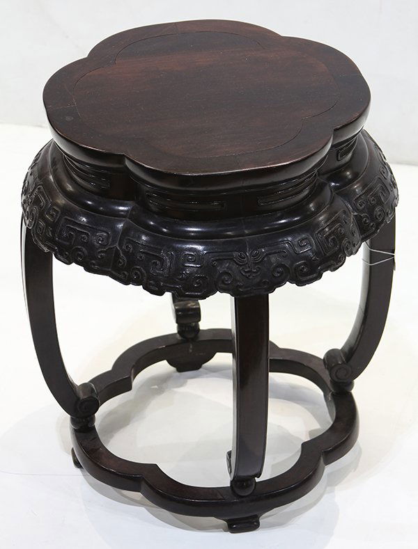 Chinese Carved Zitan Hardwood Stool (1 of 3)