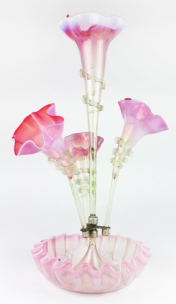 Cranberry Glass Epergne, circa 1900, executed in pink (1 of 1)