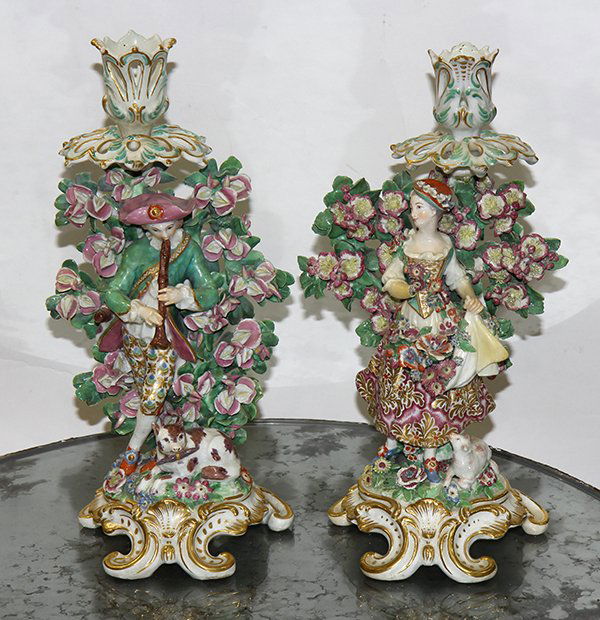 (lot of 2) German porcelain figural candlesticks, each (1 of 5)