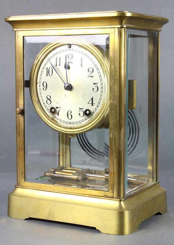 Seth Thomas brass and crystal regulator mantle clock, (1 of 3)