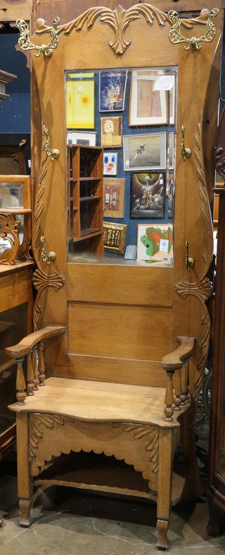 American golden oak hall tree (1 of 3)