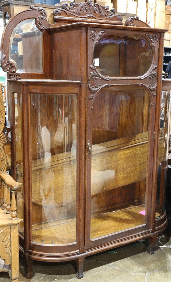 American Victorian oak china cabinet, having a beveled (1 of 2)