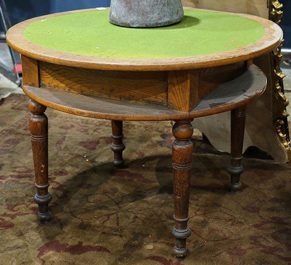 Victorian oak games table, having a circular green felt (1 of 1)