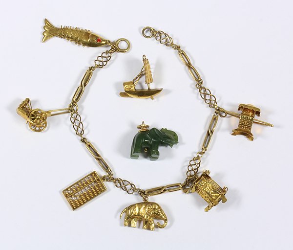 Jade and 14k yellow gold charm bracelet (1 of 1)