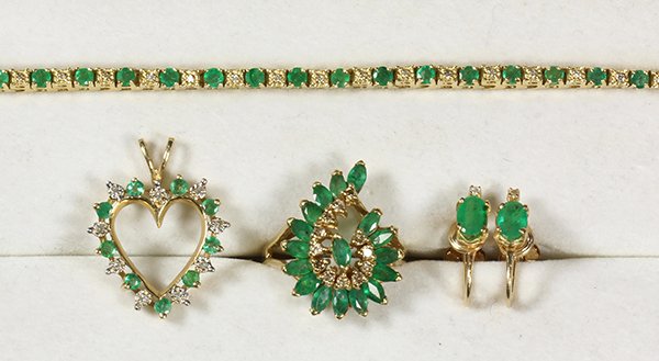 Emerald, diamond and 14k yellow gold jewelry suite (1 of 2)
