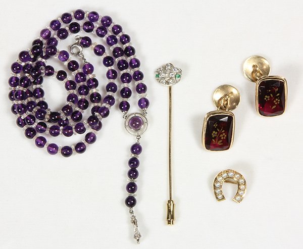 (Lot of 4) Multi-stone, diamond, glass, platinum and (1 of 3)