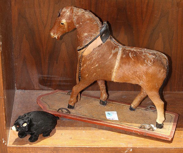 (lot of 2) Victorian style hide covered horse pull toy, (1 of 1)