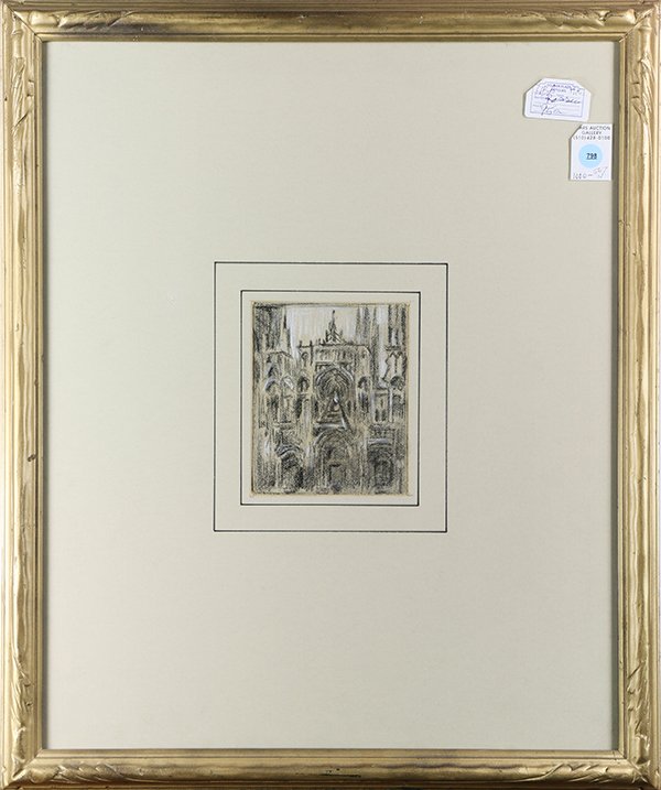 Drawing, French Cathedral Facade: French Cathedral Facade, charcoal on paper, unsigned, 20th century, overall (with frame): 24.5"h x 20.5"w