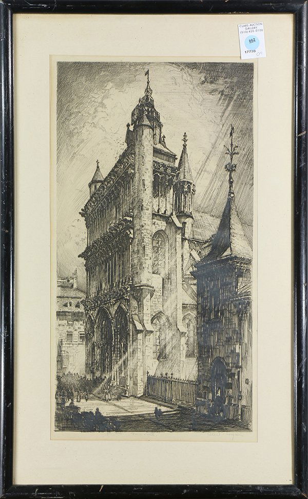 Print, Robert Fulton Logan: Robert Fulton Logan (Canadian, 1899-1959), "Rue Saint-Dominique angle de la rue de Solferino," engraving, pencil signed lower right, dedicated lower center, edition AP, overall (with frame): 25.25"h x