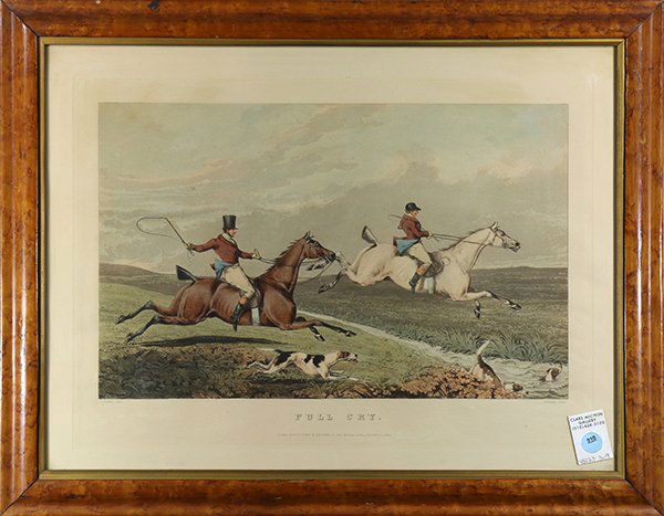 Print, After Henry Thomas Alken: After Henry Thomas Alken (British, 1785-1851), "Full Cry," 1828, color lithographic, published by S & J Fuller at their Sporting Gallery, overall (with frame): 18.5"h x 23.5"w