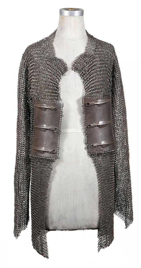 Moghal mail and plate armor or 'Zereh Bagtar,' 17th: Moghal mail and plate armor or 'Zereh Bagtar,' 17th century, the body of the coat executed in mail, with six plates covering the abdomen and articulated rows of plates on the back, coat extends over t