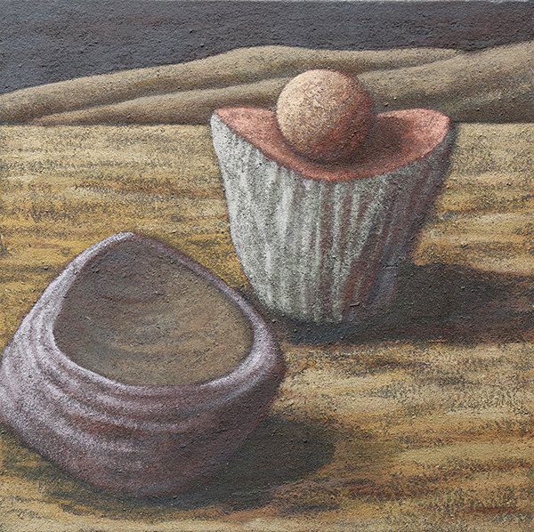 Painting, Wade Hoefer: Wade Hoefer (American, b. 1951), "History Farm," 1986, mixed media on canvas, signed, titled, dated and inscribed "Healdsburg, CA," verso, overall (canvas/unframed): 30"h x 30.25"w