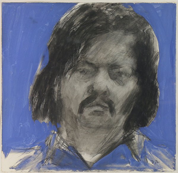 Watercolor, Fredric Dalkey: Fredric Dalkey (American, b. 1943), Self Portrait (Man with Moustache), 1972, watercolor and charcoal on paper, initialed and dated lower right, sight: 14.25"h x 14.75"w, overall (with frame): 21"h x 