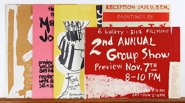 9 Gallery Vintage Litthographic Exhibition Posters: (lot of 9) Vintage Litthographic Exhibition Posters for the 6 Gallery (San Francisco, CA) including shows feauring Manuel Neri, Peter Voulkos, Roy De Forest, and Jay DeFeo, amongst others, overall (la