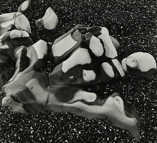 Photograph, Brett Weston: Brett Weston (American, 1911-1993), "Beach Rocks," 1976, from Abstractions #1 portfolio, gelatin silver print dry mounted on artist board, pencil signed and dated lower right, stamped verso: "Portfoli