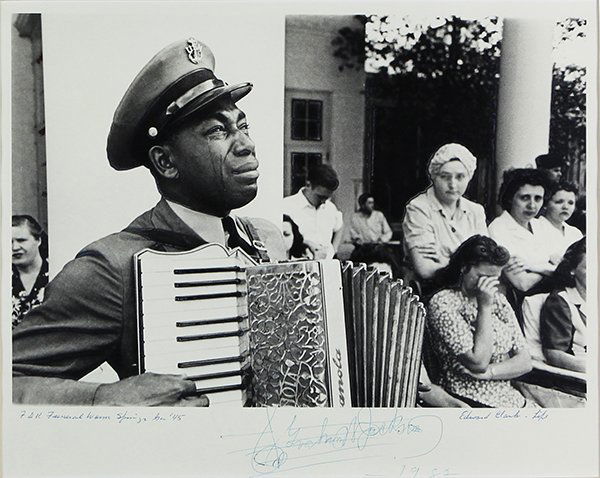 Photograph, Edward Clark: Edward Clark (American, 1912-2000), "Franklin Delano Roosevelt Funeral, Warm Springs, Georgia (1945)," gelatin silver print, reprint (1982), signed lower right, also signed by Graham Jackson, titled l