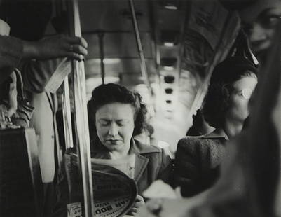 Photograph, William Heick: William Heick (American, 20th century), "Untitled, (Riders on a bus in San Francisco), gelatin silver print, signed lower right, image/sheet: 8"h x 10"w, artist board: 13.5"h x 16"w, overall (with mat