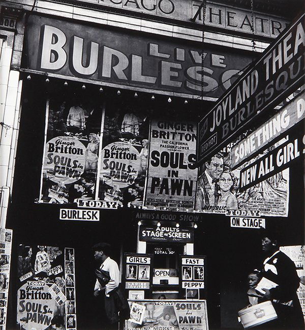 Photograph, Evans: Walker Evans (American, 1903-1975), "The State Street Theatre, Chicago," (1946), gelatin silver print, artist stamp verso, later reprint, image: 10.5"h x 10"w, sheet: 11"h x 14"w, overall (with mat):