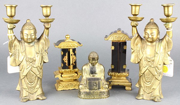 Japanese Bronze Buddha  Altar Candleholders, Ihai, (1 of 7)
