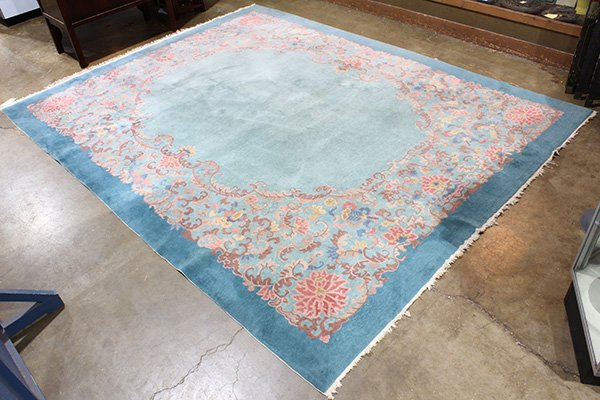 Chinese blue teal rug with floral ground, circa 1940, (1 of 4)