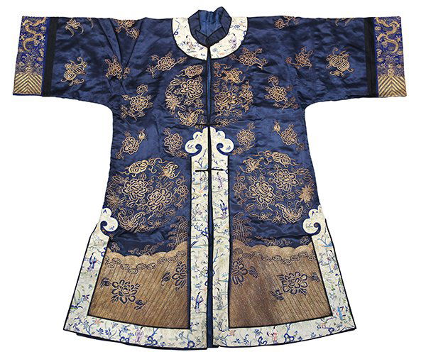 Chinese Woman's Gilt Couched Blue Robe (1 of 5)