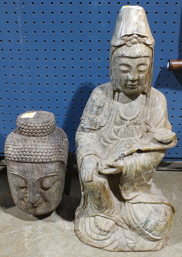 Chinese Stone Guanyin and Buddha Head (1 of 4)
