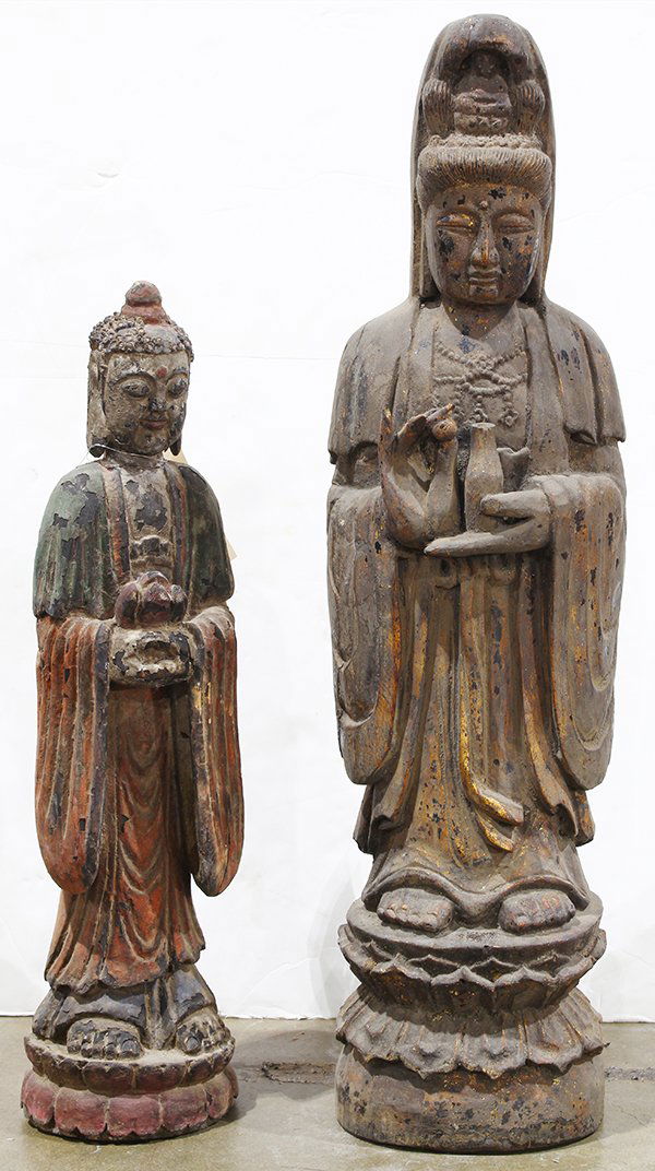 Two Chinese Wood Sculptures, Guanyin/Buddha (1 of 4)