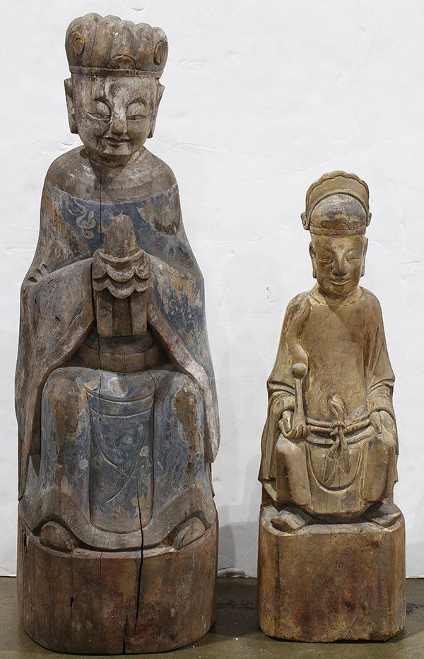 Two Chinese Wood Sculptures, Officials (1 of 4)