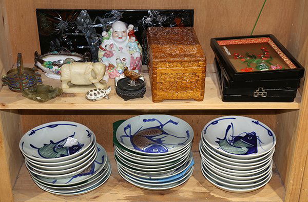 Two Shelves of Asian Decorative Items (1 of 6)
