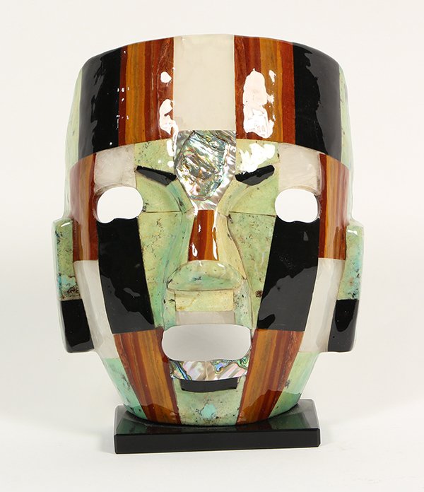 Tribal inspired inlaid decorative mask, 20th Century, (1 of 4)