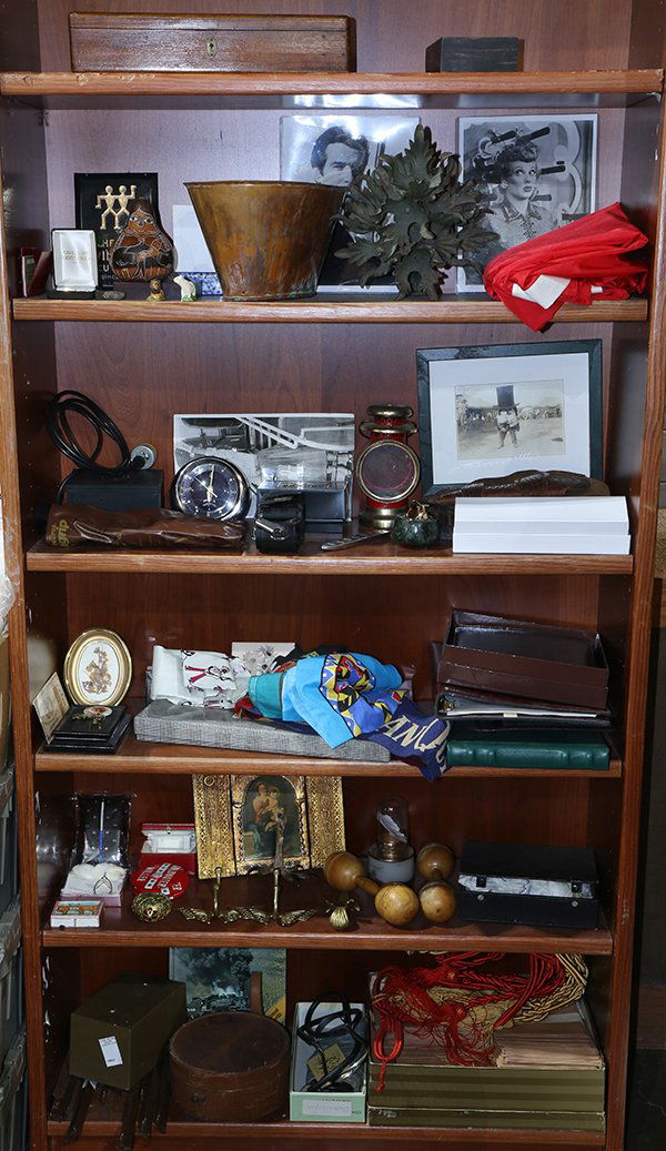 Six shelves of decorative art including a coppper (1 of 1)