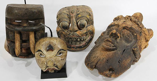 (lot of 4) West African decorative carved wood masks (1 of 2)