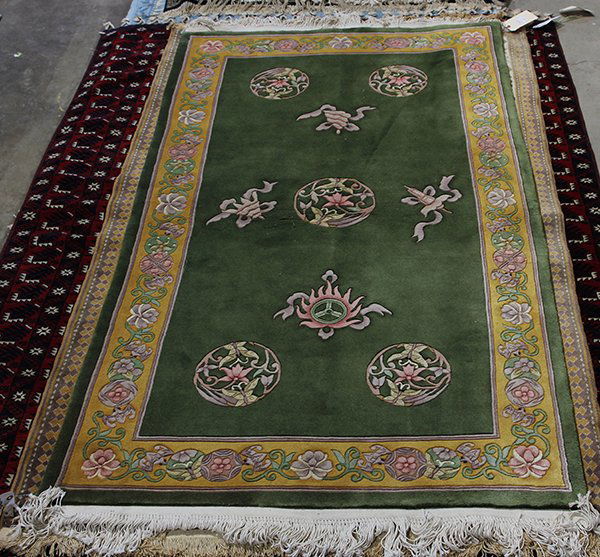 Chinese sculpted carpet, having a green ground with (1 of 3)