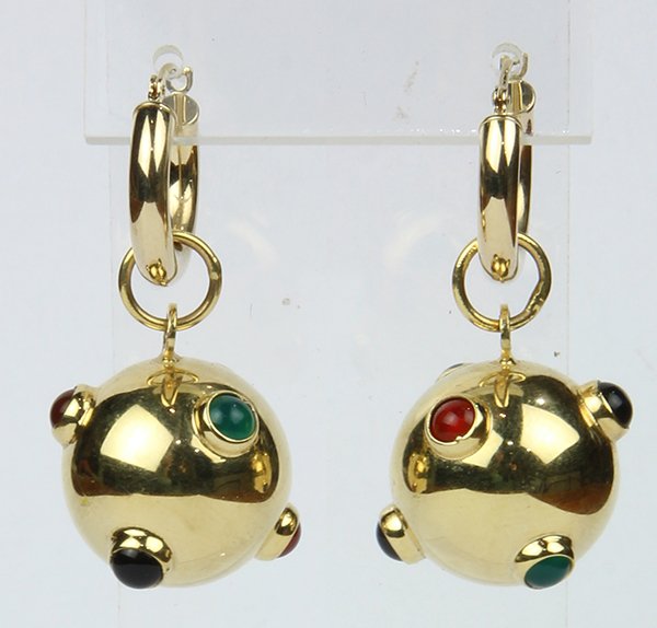 Pair of gemstone and 14k yellow gold ear pendants (1 of 2)
