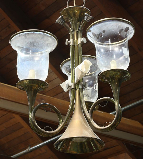 Brass chandelier, the three light fixture having horn (1 of 1)