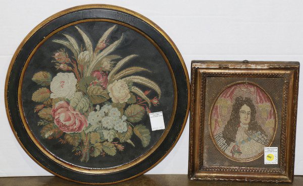 (lot of 2) Framed needlepoint group, one depicting a (1 of 1)