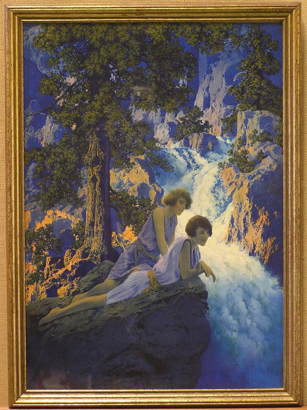 Vintage Maxfield Parrish Print: Framed vintage Maxfield Parrish print, "Waterfall" (1930), image: 20.5"H x 14.5"W, frame: 22"H x 16"W