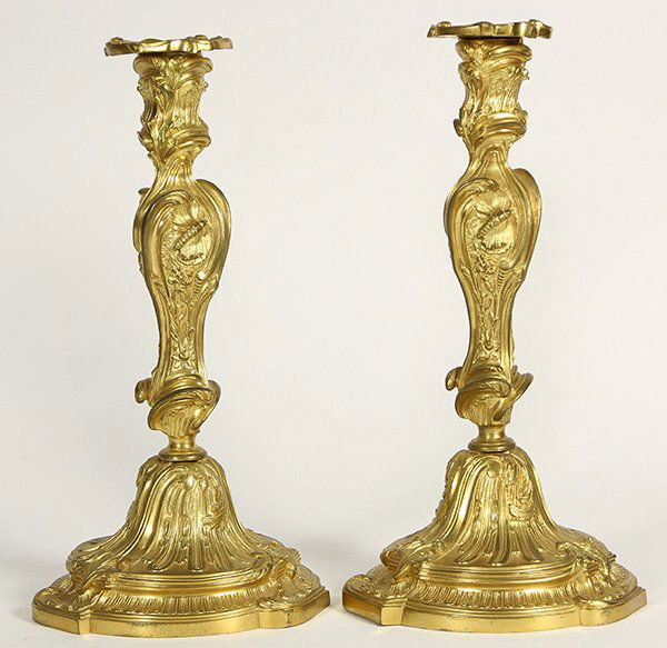 Louis XV style ormolu candlesticks (1 of 2)
