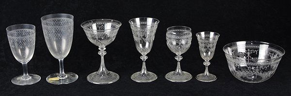 Early Baccarat etched stemware and bowls (1 of 5)