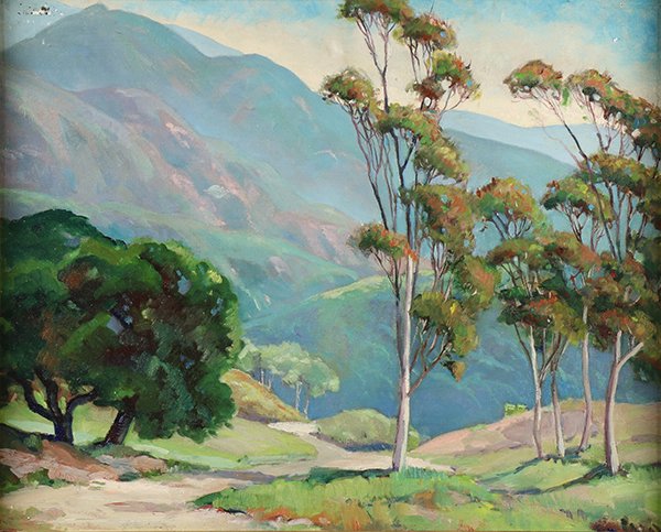 Painting, Attributed to Hanson Puthuff: Attributed to Hanson Duvall Puthuff (American, 1875-1972), Laguna Hills, oil on board, unsigned, board: 16"h x 20"w, overall (with frame): 18"h x 22"w