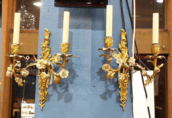 Pair of Louis XV style ormolu and porcelain sconces (1 of 1)