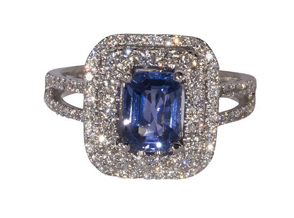 Sapphire, diamond and 18k white gold ring (1 of 3)