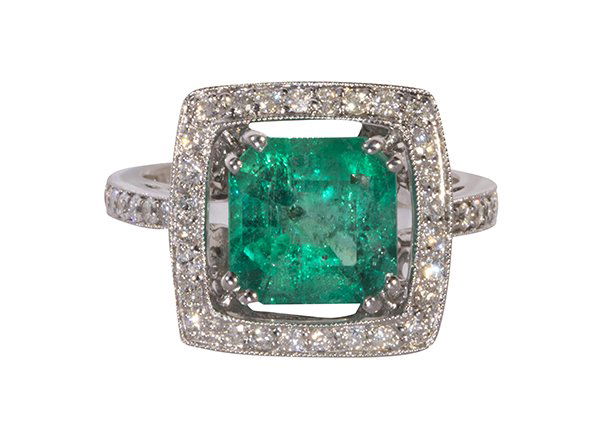 Emerald, diamond and 14k white gold ring (1 of 3)