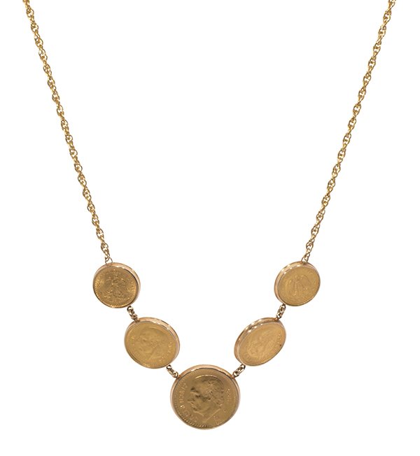 Mexican gold coin, 14k yellow gold necklace (1 of 3)