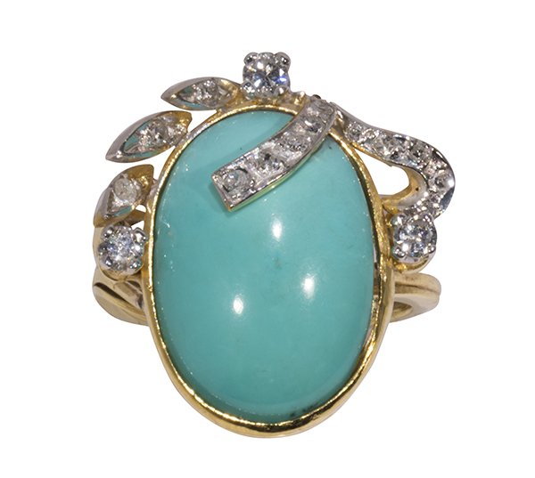 Turquoise, diamond, 14k yellow and white gold ring (1 of 3)