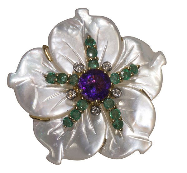 Mother-of-pearl, gemstone and 18k yellow gold ring (1 of 3)