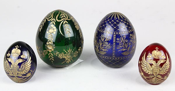 (Lot of 4) Russian lead crystal eggs, executed in red, (1 of 4)